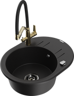 Mexen Kevin egymedencés gránit mosogató Duo konyhai csappal, fekete - 6517-77-671701-57-B