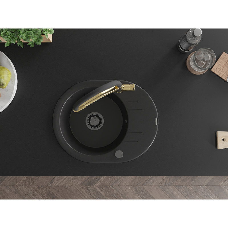 Mexen Kevin egymedencés gránit mosogató Duo konyhai csappal, fekete - 6517-77-671701-57-B