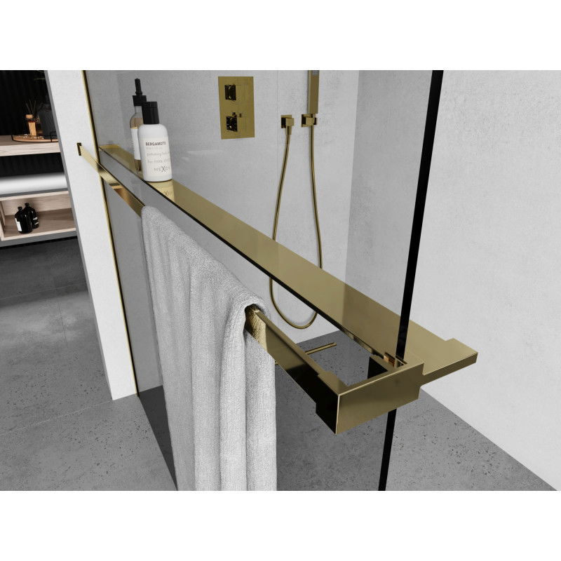 Mexen polc zuhanyfalhoz törölközőtartóval, arany - 800-02-50