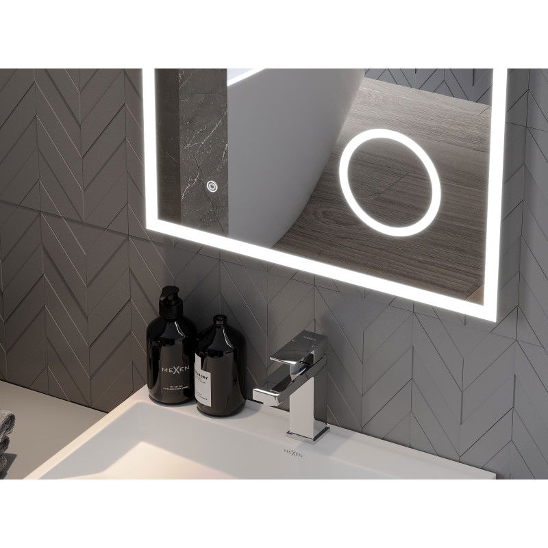 Mexen Kala megvilágított fürdőszobai tükör kozmetikai tükörrel, 60 x 80 cm, LED 6000K, páramentesítő - 9820-060-080-611-00