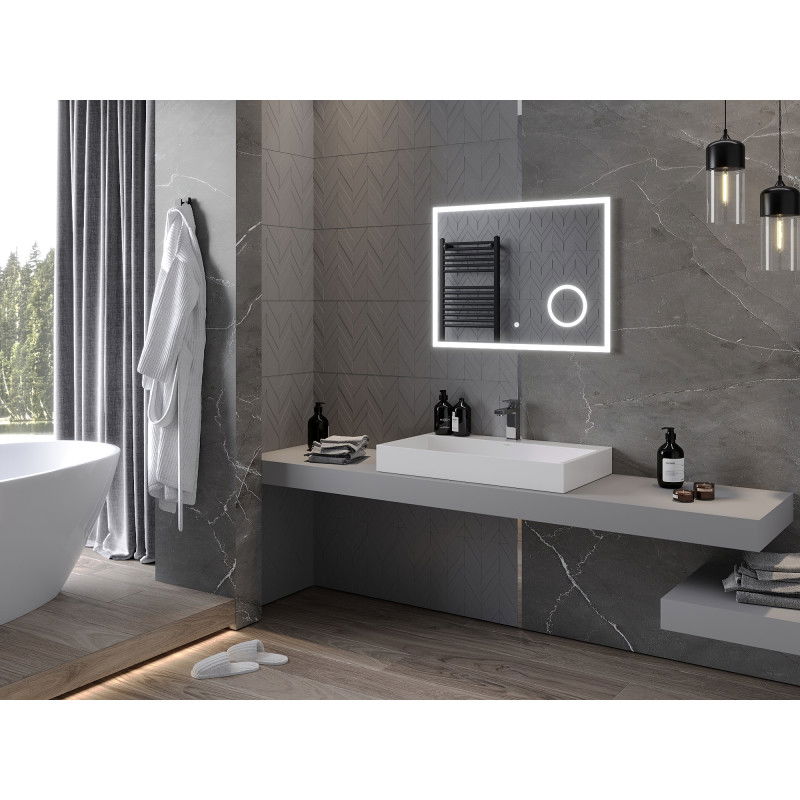 Mexen Kala megvilágított fürdőszobai tükör kozmetikai tükörrel 80 x 60 cm, LED 6000K, páramentesítő - 9820-080-060-611-00