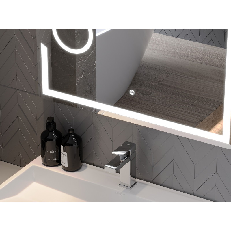 Mexen Onyx megvilágított fürdőszobai tükör kozmetikai tükörrel 100 x 80 cm, LED 6000K, páramentesítő