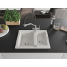 Mexen Carlos chiuvetă de granit cu 1,5 cuve și baterie de bucătărie Duo, albă - 6518-20-671701-07