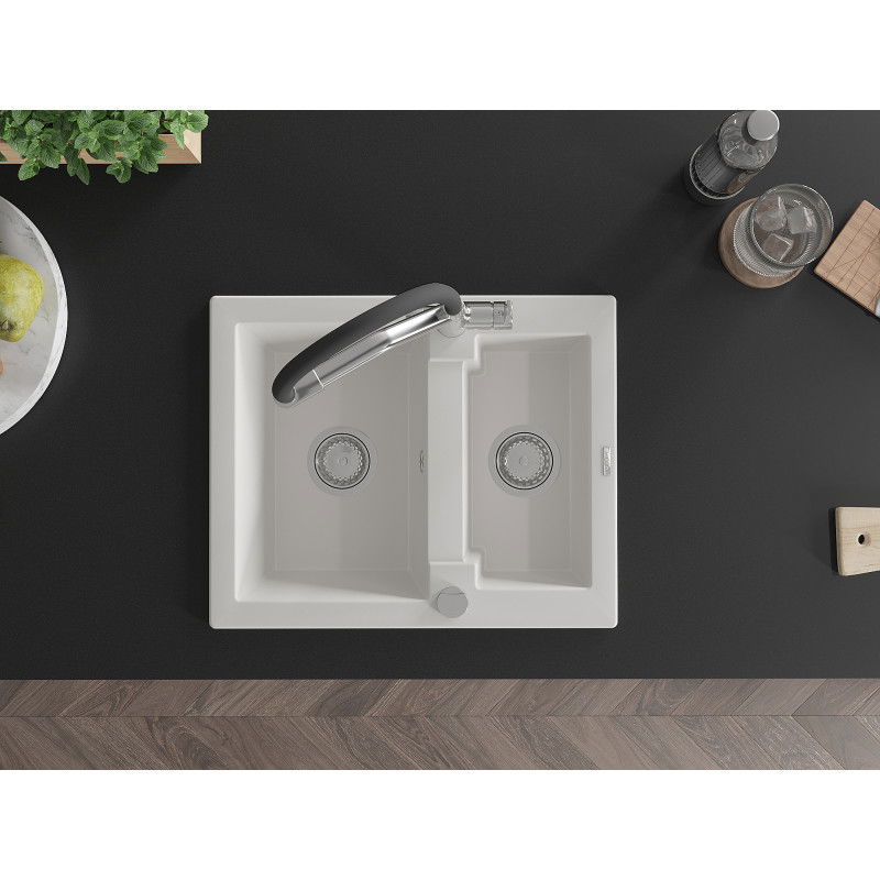Mexen Carlos 1,5 medencés gránit mosogató Duo konyhai csapteleppel, fehér - 6518-20-671701-07