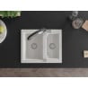 Mexen Carlos chiuvetă de bucătărie din granit cu 1,5 boluri și robinet Duo, alb - 6518-20-671701-07