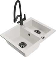 Mexen Carlos chiuvetă granit de 1,5 compartimente cu baterie de bucătărie Duo, alb - 6518-20-671701-70-B