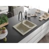 Mexen Carlos chiuvetă de granit cu 1,5 compartimente și baterie de bucătărie Duo, bej - 6518-69-671701-07