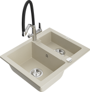 Mexen Carlos chiuvetă de granit cu 1,5 compartimente și baterie de bucătărie Duo, bej - 6518-69-671701-07