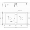 Mexen Mario gránit 2-medencés mosogató 820 x 436 mm, fekete, króm szifon - 6504822000-77