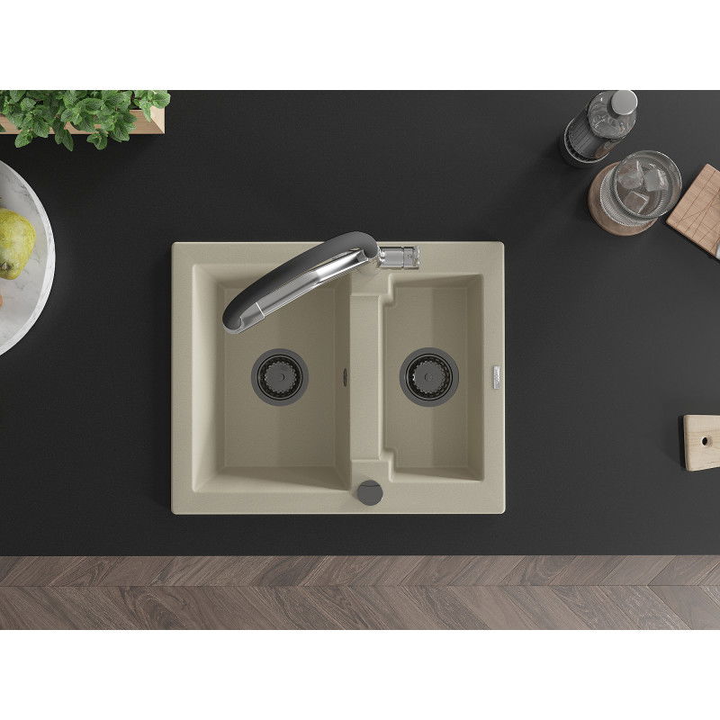 Mexen Carlos 1,5 rekeszes gránit mosogató konyhai csapteleppel Duo, bézs - 6518-69-671701-07-B