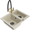 Mexen Carlos chiuvetă de granit cu 1,5 boluri cu robinet de bucătărie Duo, bej - 6518-69-671701-57-B