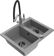 Mexen Carlos chiuvetă de bucătărie din granit, 1,5 cuve cu baterie Duo, gri - 6518-71-671701-07-B