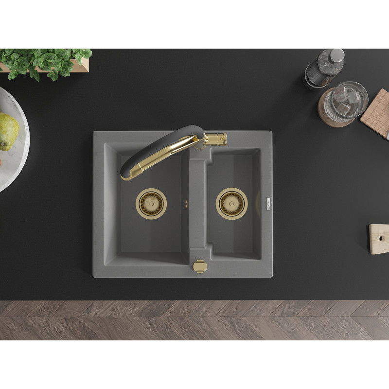 Mexen Carlos gránit 1,5 medencés mosogató Duo konyhai csapteleppel, szürke - 6518-71-671701-57-G