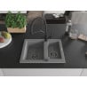 Mexen Carlos chiuvetă de granit cu 1,5 cuve cu baterie de bucătărie Duo, gri - 6518-71-671701-70-B