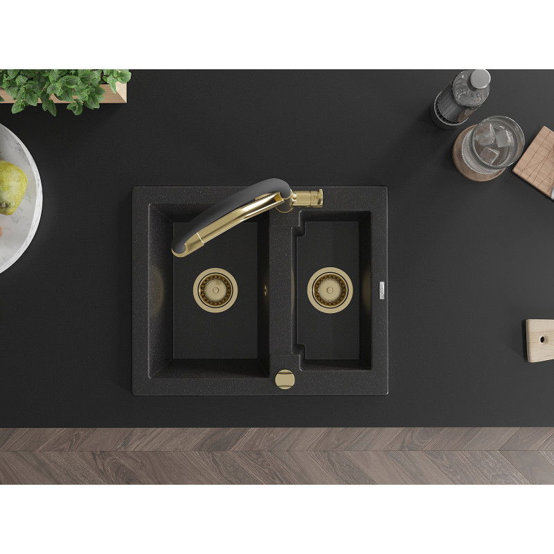 Mexen Carlos 1,5 medencés gránit mosogató Duo konyhai csapteleppel, fekete/ezüst metál - 6518-73-671701-57-G