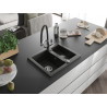 Mexen Carlos chiuvetă din granit cu 1,5 cuve cu baterie de bucătărie Duo, negru/auriu metalic - 6518-75-671701-07