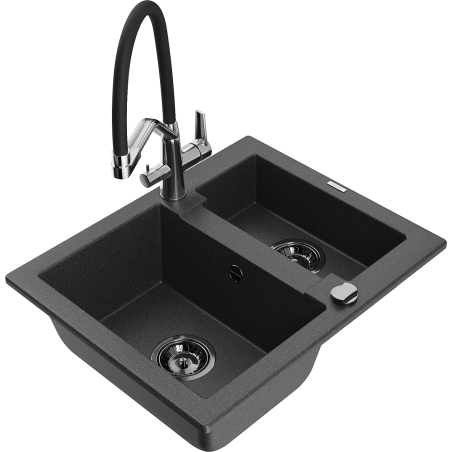 Mexen Carlos chiuvetă din granit 1,5 camere cu baterie de bucătărie Duo, negru cu pete - 6518-76-671701-07-B