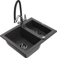 Mexen Carlos chiuvetă granit 1,5-camere cu baterie de bucătărie Duo, negru vărgat - 6518-76-671701-07-B
