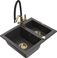 Mexen Carlos chiuvetă din granit cu 1,5 compartimente cu baterie de bucătărie Duo, negru pătat - 6518-76-671701-57-G