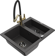 Mexen Carlos chiuvetă de granit cu 1,5 compartimente și baterie de bucătărie Duo, negru cu pete - 6518-76-671701-57-B