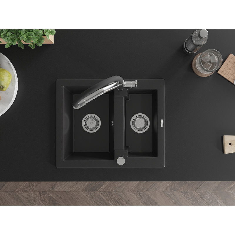Mexen Carlos 1,5-medencés gránit mosogató Duo konyhai csapteleppel, fekete - 6518-77-671701-07