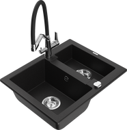 Mexen Carlos chiuvetă de bucătărie din granit cu 1,5 compartimente și baterie Duo, negru - 6518-77-671701-07