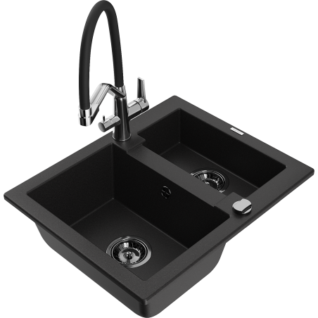 Mexen Carlos 1,5 rekeszes gránit mosogató Duo konyhai csapteleppel, fekete - 6518-77-671701-07-B