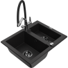 Mexen Carlos 1,5 rekeszes gránit mosogató Duo konyhai csapteleppel, fekete - 6518-77-671701-07-B