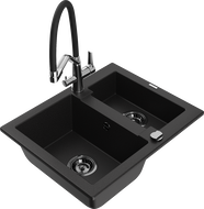 Mexen Carlos 1,5 rekeszes gránit mosogató Duo konyhai csapteleppel, fekete - 6518-77-671701-07-B