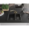 Mexen Carlos chiuvetă de bucătărie din granit 1,5 boluri cu robinet de bucătărie Duo, negru - 6518-77-671701-57-B