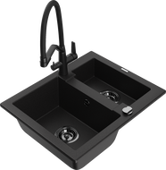 Mexen Carlos chiuvetă de bucătărie din granit 1,5-camere cu baterie Duo, negru - 6518-77-671701-70-B