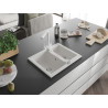 Mexen Carlos chiuvetă de granit cu 1,5 compartimente cu baterie de bucătărie Duero, albă - 6518-20-671600-20