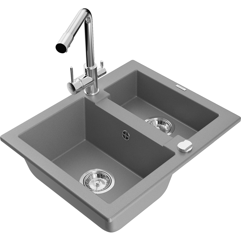 Mexen Carlos chiuvetă granit 1,5-camera cu baterie de bucătărie Duero, gri - 6518-71-671600-00