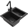 Mexen Carlos chiuvetă de bucătărie din granit cu 1,5 compartimente și baterie Duero, negru/metalizat argintiu
