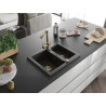 Mexen Carlos gránit mosogató 1,5 medencével, Duero konyhai csappal, fekete/arany metál - 6518-75-671600-50