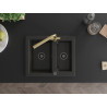 Mexen Carlos chiuvetă de granit cu 1,5 cuve și baterie de bucătărie Duero, negru/auriu metalic - 6518-75-671600-50-B