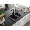 Mexen Carlos chiuvetă de granit cu 1,5 cuve cu baterie de bucătărie Duero, negru/auriu metalizat - 6518-75-671600-70