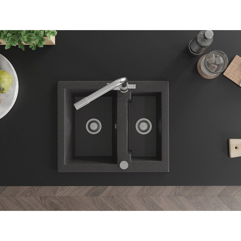 Mexen Carlos chiuvetă de granit cu 1,5 cuve cu baterie bucătărie Duero, negru cu pete - 6518-76-671600-00