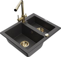 Mexen Carlos chiuvetă de bucătărie din granit cu 1,5 compartimente cu baterie Duero, negru pătat - 6518-76-671600-50