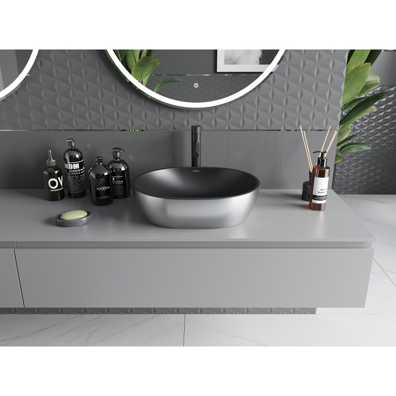Mexen Viki 48 x 35 cm-es, fekete matt/ezüst pultra szerelhető mosdó - 21054874