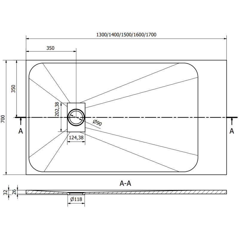 Mexen Hugo brod rectangular SMC 160 x 70 cm, alb - 42107016