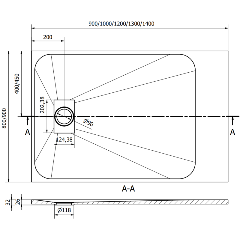 Mexen Hugo négyszögletes SMC zuhanytálca 100 x 80 cm, szürke - 42618010