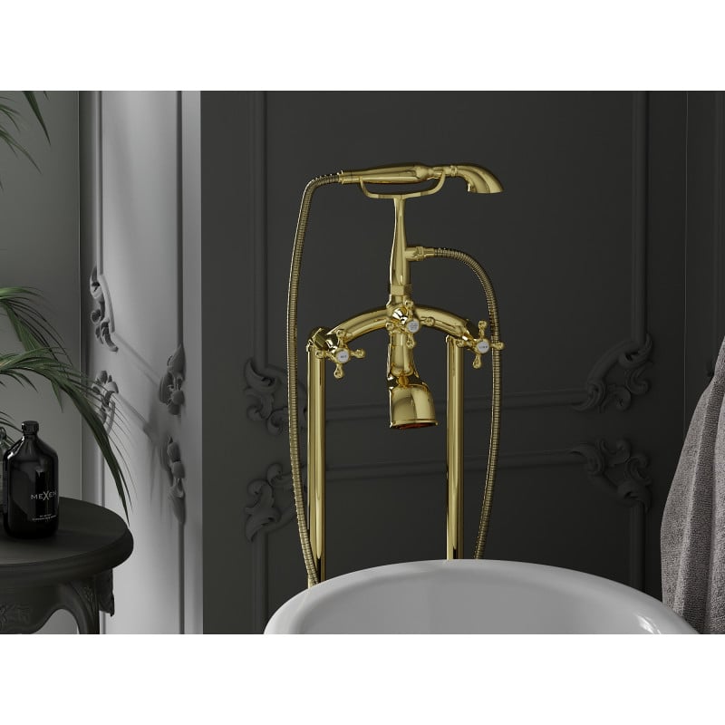 Mexen Retro szabadon álló fürdőkád csaptelep, arany - 75933-50