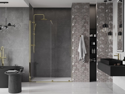 Mexen Velar ușă de duș culisantă 130 cm, transparent, auriu - 871-130-000-01-50