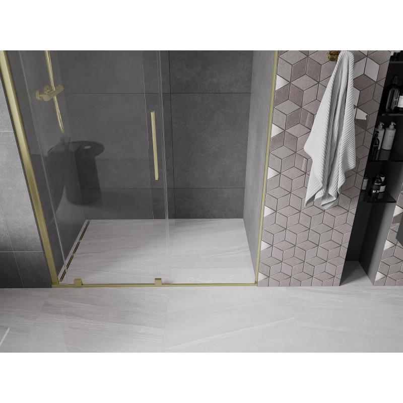 Mexen Velar uși de duș glisante 140 cm, transparente, aurii periate - 871-140-000-01-55