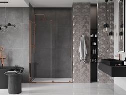 Mexen Velar ușă de duș culisantă 130 cm, transparent, Roz-auriu - 871-130-000-01-60