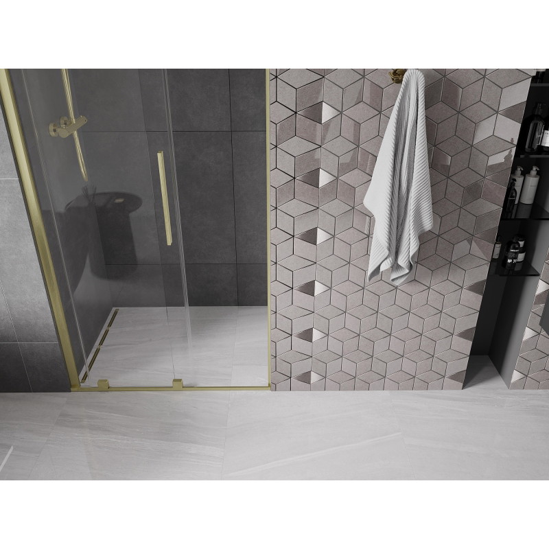 Mexen Velar uși de duș glisante 90 cm, transparente, aurii periate - 871-090-000-01-55