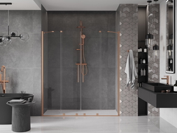 Mexen Velar Duo ușă de duș culisantă 200 cm, transparent, Cupru cu aspect periat - 871-200-000-02-65