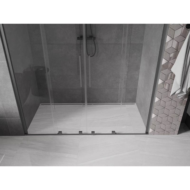 Mexen Velar Uși duș culisante Duo 200 cm, transparente, gri armă periat - 871-200-000-02-66