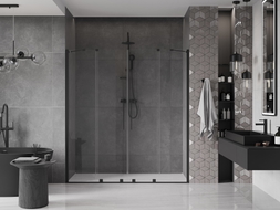 Mexen Velar Duo uși de duș glisante 170 cm, transparente, negre - 871-170-000-02-70